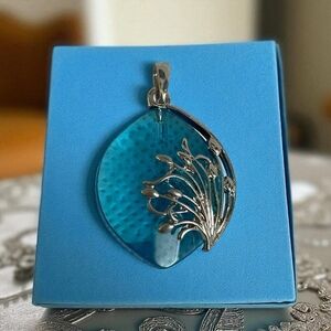 Blue Resin Silver Pendant Charm Embedded Design Jewelry NWOT